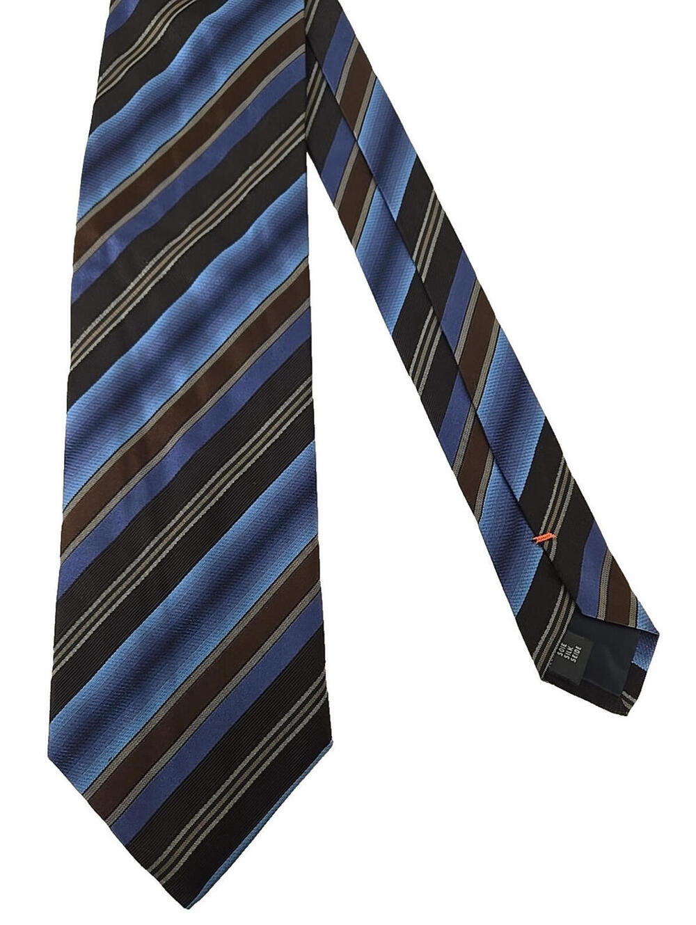 Francesco Di Roma Neck Tie 100% Silk Blue Brown Black Stripe Made in Italy